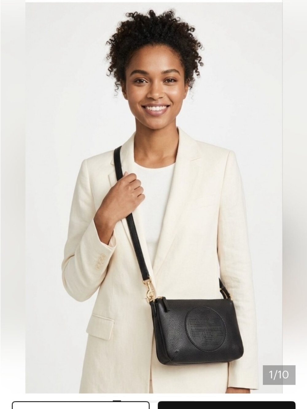 Tory Burch Black Pebbled Leather Crossbody with Perforated Circle
